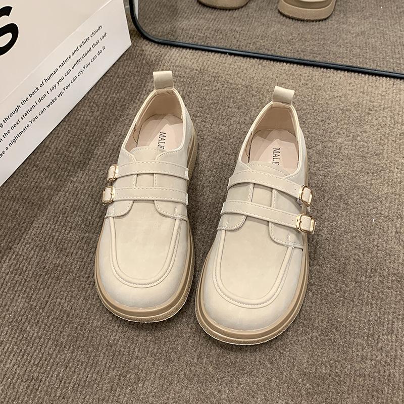 

Туфли Мэри Джейн на мягкой подошве с неглубоким вырезом, одинарные туфли на плоской подошве, маленькие кожаные туфли, женские туфли-лоферы в новом британском стиле 2025 года с юбками 35 бежевый