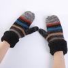 Mittens Striped Mixed Color Warm Gloves Autumn and Winter New Women's Knitted Wool Plus Velvet Thickened Warm Wrist Sleeves
