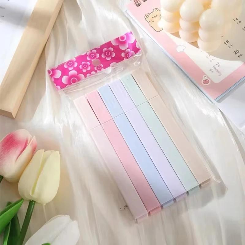 6pcs Pastel Highlighter Set, Color Markers for School Office, Cute Japanese Stationery Supplies, Soft Neon Study Gift (6 Colors)