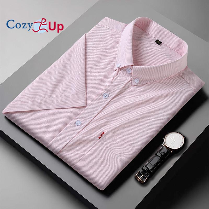Cozy Up Men's Oxford Shirt Short Sleeve Regular Fit Button Down Collar Casual Shirts with Pocket Light Blue