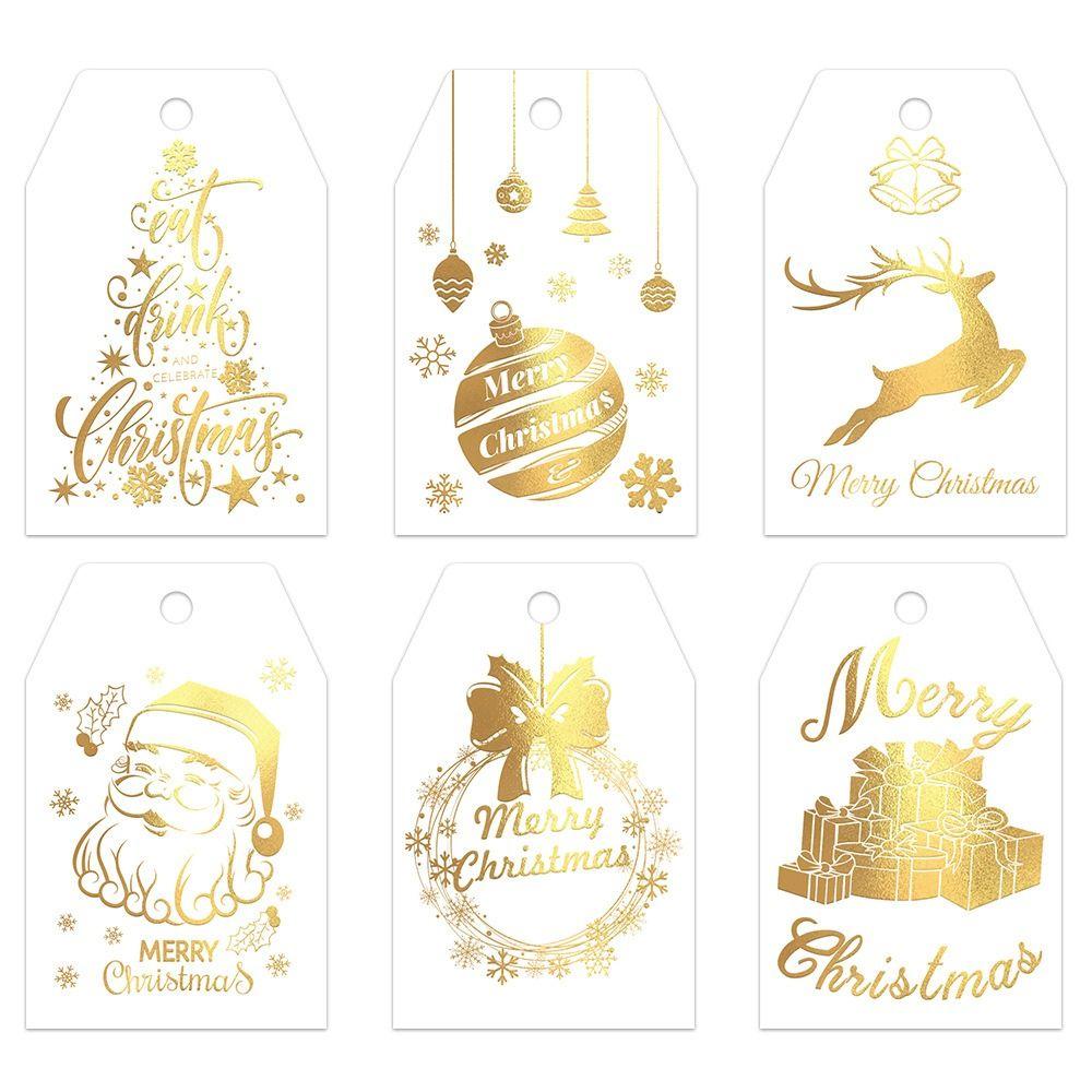 60pcs with Strings Paper Cards Labels Hot Stamping Process Paper Hanging Tags Christmas Decoration
