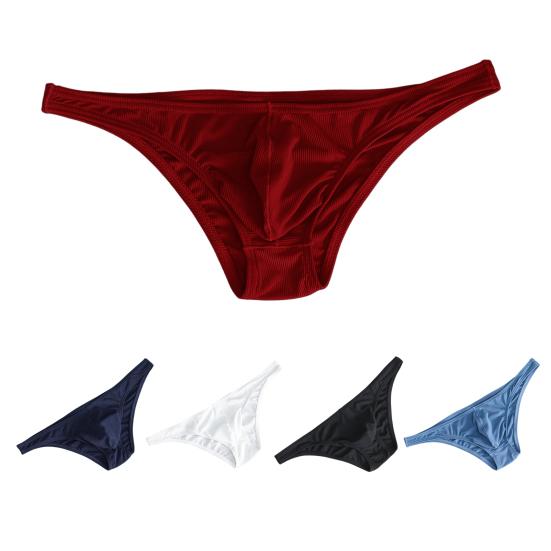 Men Briefs Ice Silk Thin Stripe Solid Color U Convex Inside Wearing Sexy Quick Dry Thong Panties Underpants for Sleeping