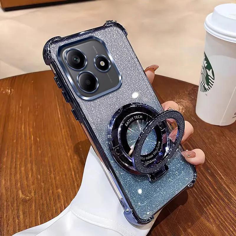 Luxurious and Fashionable Four-corner Anti-fall Shell for Xiaomi Poco X7 X6 Pro X5 5G 4G F6 M6 C75 C65 C55 Glitter Bracket Case