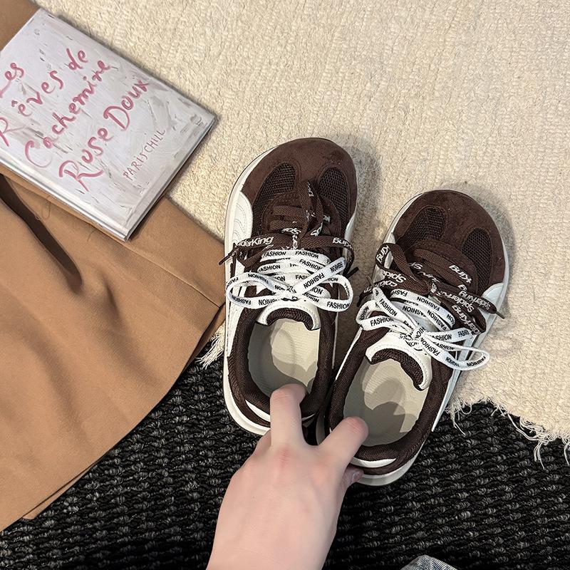 Scarpe da allenamento morale sportive comode con lacci e testa grande in abbinamento di colore, da donna, autunno e inverno, moda retrò versatile con fondo piatto traspirante casu