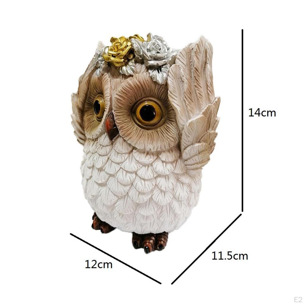 Resin Garden Owl Statue Landscape,Animal Figurine Miniature Sculpture 14cm for Tabletop Patio