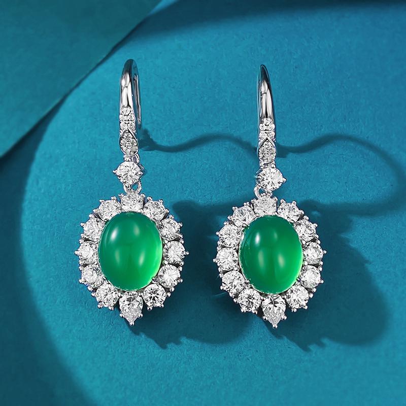 

Hui Zhi Yi 2024 Exquisite 925 Silver Green Chalcedony Stud Earrings 925 Silver