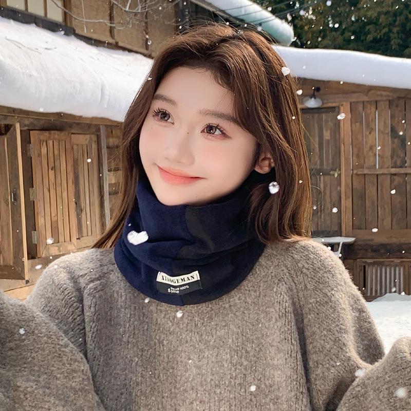 SAYI Winter Double-Layer Warm Neck Gaiter: Unisex Color Block Pullover Scarf for Cycling & Cold Protection