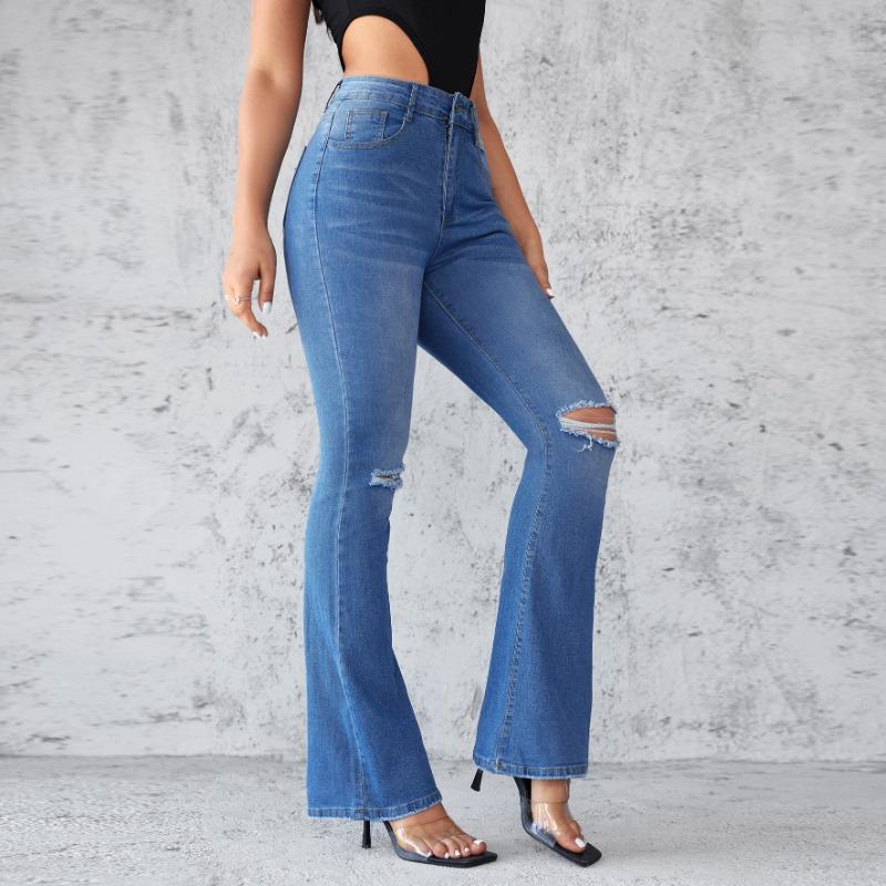 Broken Hole Pant Micro-laundry Women's Jeans Slim and Thin High-waisted Elastic Trousers