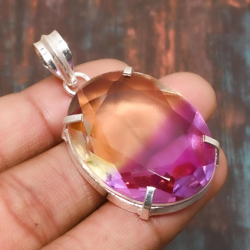 Gorgeous Bi-Color Tourmaline Gemstone Handmade 925 Sterling Silver Jewelry Pendant