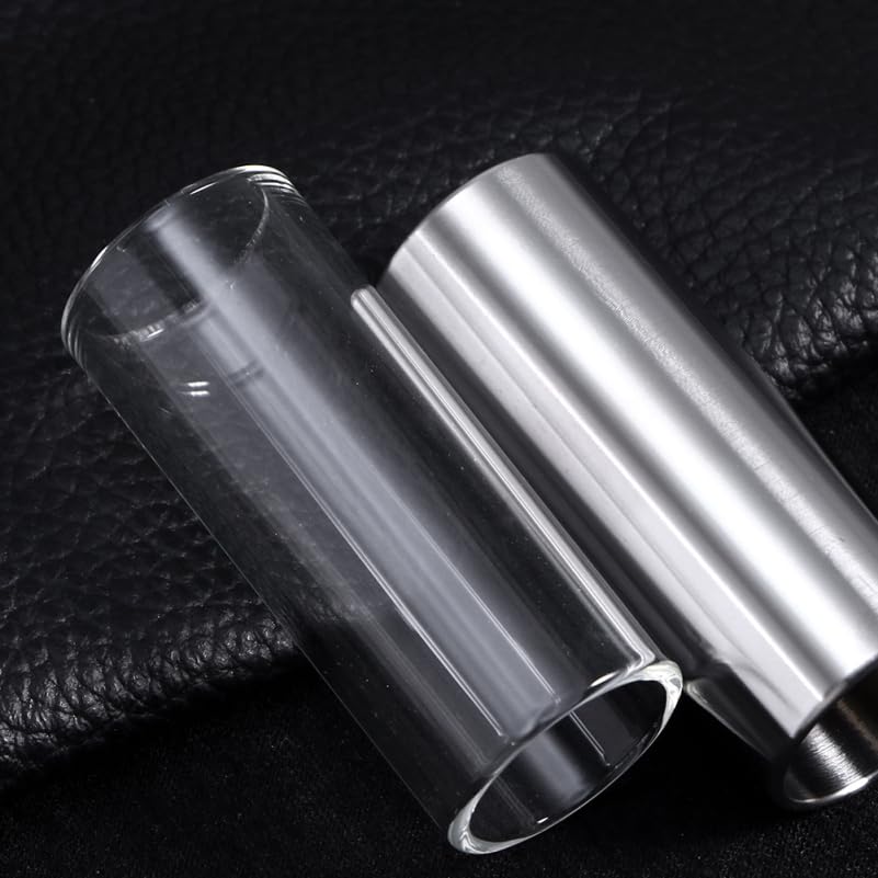 Alasum Guitar Slide Set of 2 Clear Silver Slide Bar Short Medium for Electric Guitar Stainless Steel Glass Bottleneck Playing Accessories