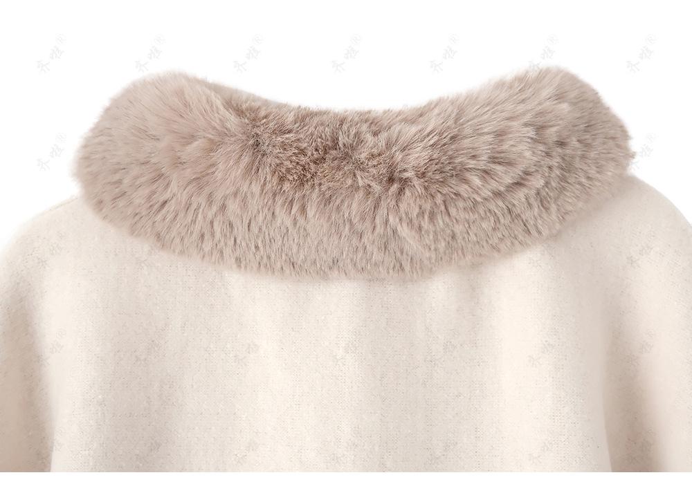 Women's Fox Fur Collar Wool Cape - Lace-up, Plus Size, Autumn/Winter Shawl.