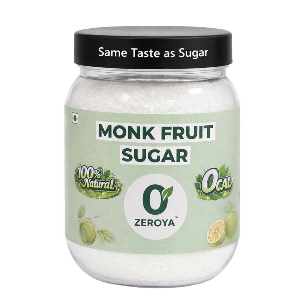 Dolcificante Monkfruit Zeroya 400g | 100% Naturale - Sostituto dello Zucchero a 0 Calorie | Dolcificante Monk Fruit Amico della Dieta Chetogenica | Stesso Gusto dello Zucchero per Tè, Caffè