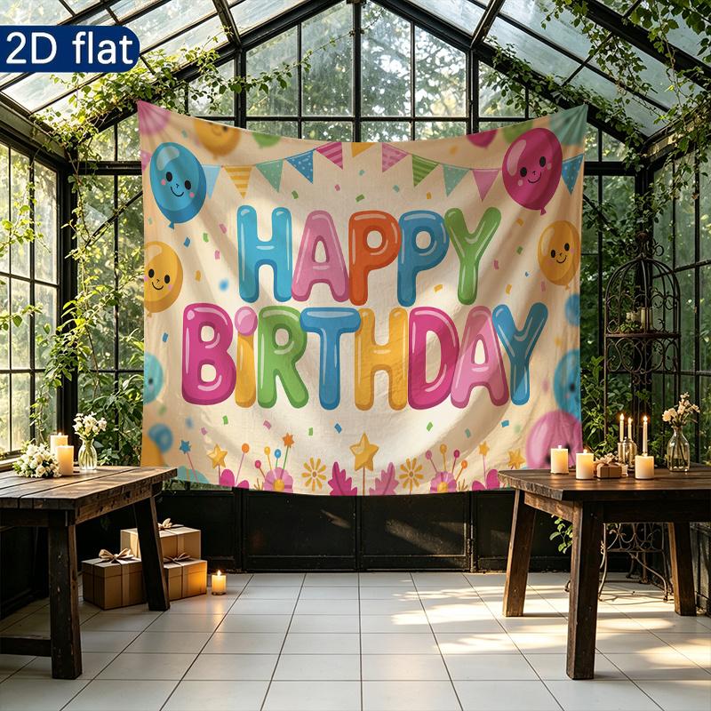 Birthday Party Rose Bouquet Balloons Candles Backdrop, Pink Polyester Banner for Photo Booth & Wall Decor