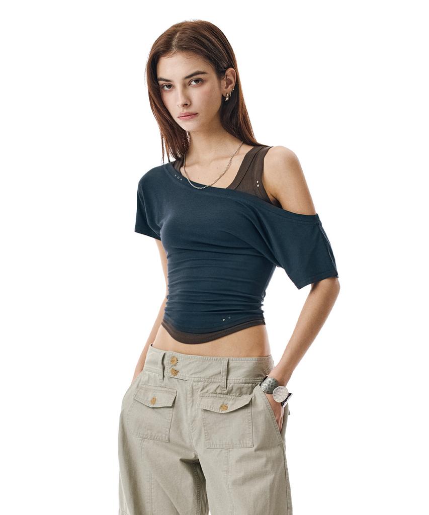 Sekeonmonollogeu Layered Off-Shoulder Set [Navy]_Sewts021Navy