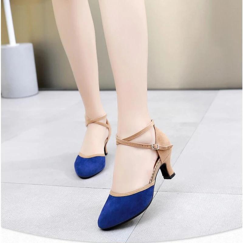 Modne damskie buty do tańca nowoczesnego dla dziewcząt, pań, do tańca towarzyskiego, tango, buty do tańca damskie, zakryte palce, salsa, zamszowa/gumowa podeszwa
