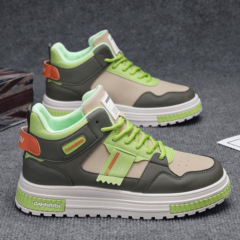 Herbst und Winter neue Leder-Spleiß-Erhöhung Mode Kontrastfarbe Herren Board Schuhe täglich Freizeit Outdoor-Sport Schnürschuhe Herrenschuhe