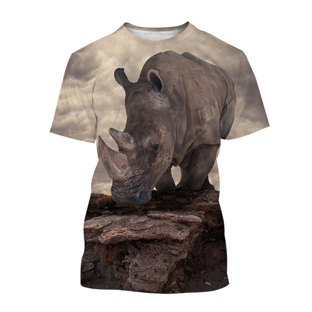 

Летняя мужская/женская футболка с круглым вырезом и принтом в виде африканского носорога, 3D-принт, повседневная футболка большого размера с коротким рукавом, модная трендовая мужская одежда 5XL