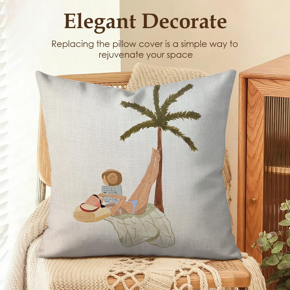 Summer Surfing Ins Art Cushion Cover Natural Linen Organic Fabric DoubleSided Printing Sofa Home Decor Gift Pillow Case