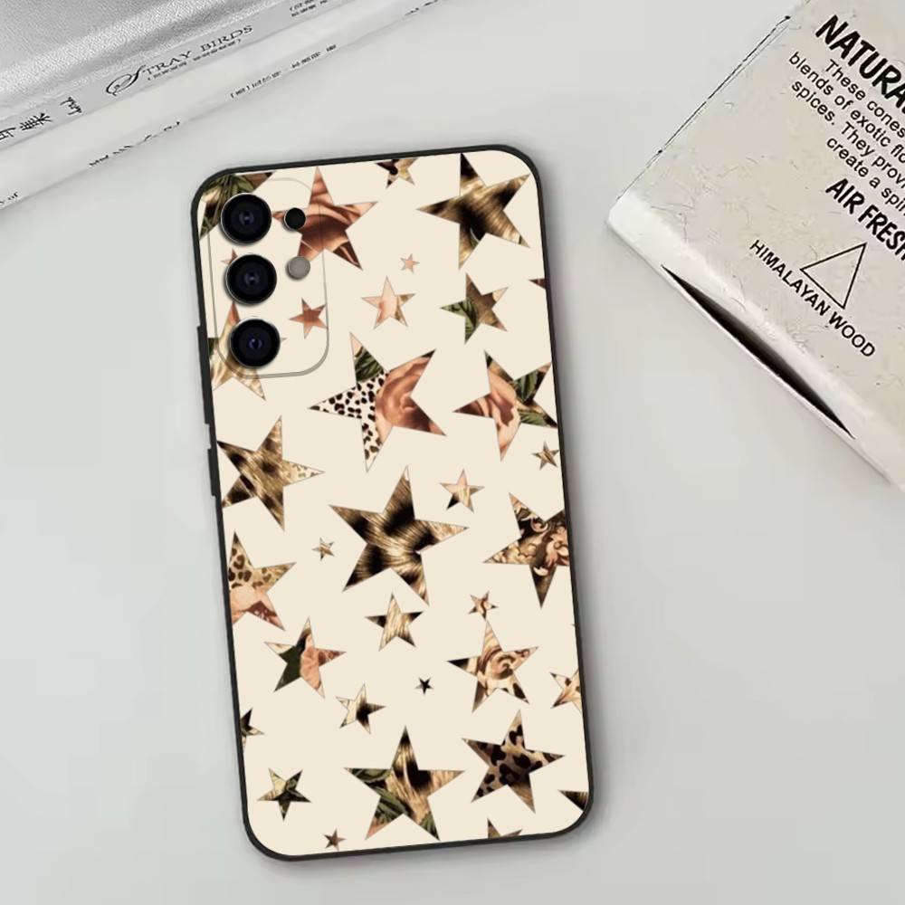 Trendy Leopard Print Star Pattern   Phone Case Black Silicone Soft For Samsung S25,S24,S21,S22,S23,S30,Ultra,S20,Plus,Fe,Lite