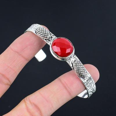 Daughters Day Deal Italian Red Coral Stone 925 Sterling Silver Bangle Jewelry