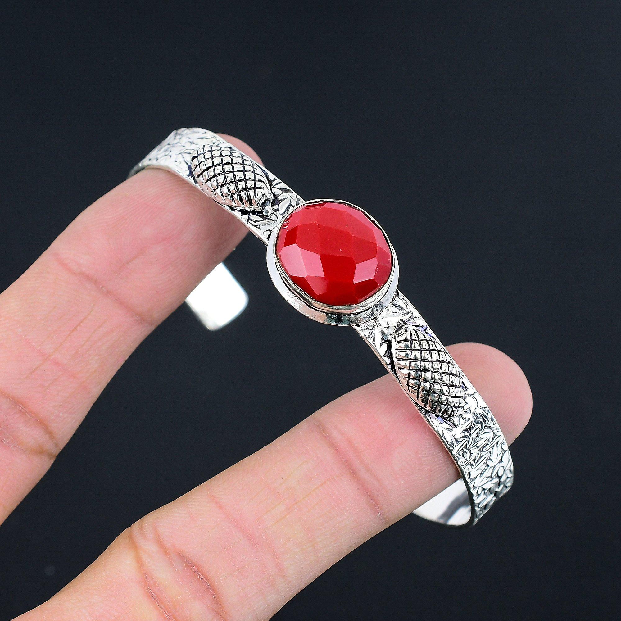 

Скидка ко Дню дочерей Итальянский красный коралловый камень 925 пробы стерлингового серебра Браслет Ювелирные изделия Adjustable