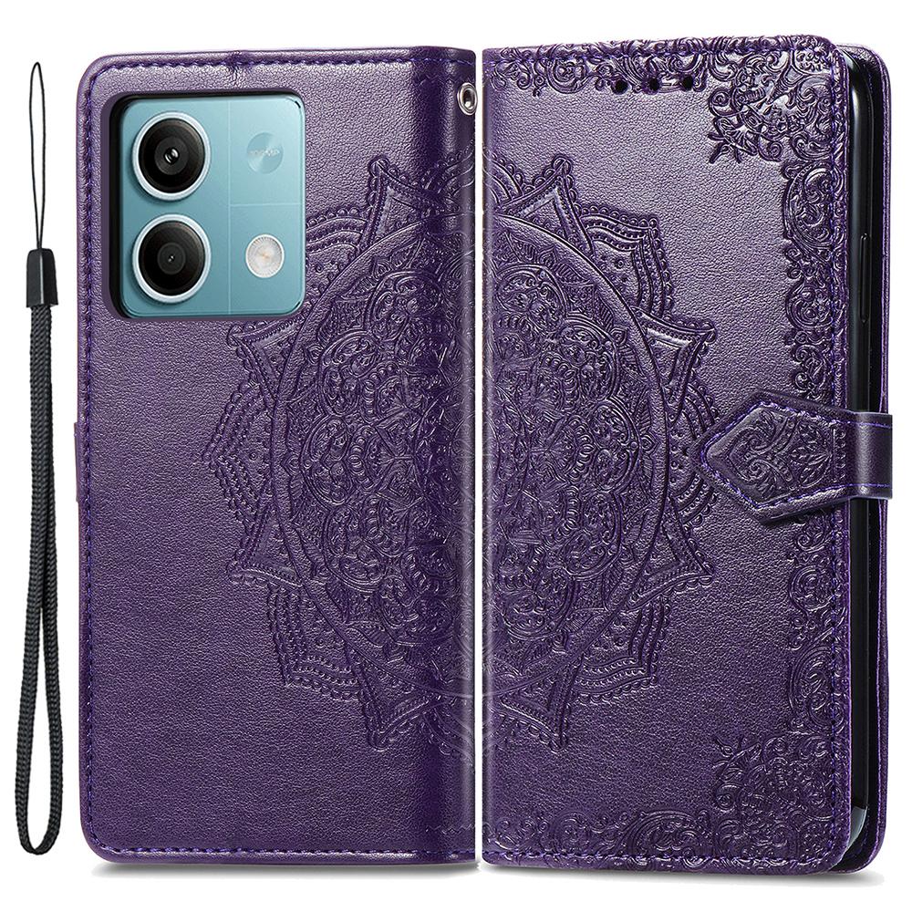 

For Xiaomi Redmi Note 13 4G Leather Case Wallet Card Slots Phone Cover Mandala Embossed Purple