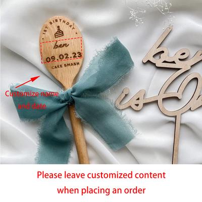 Colher Personalizada para Bolo de Primeiro Aniversário Photo Prop de Primeiro Aniversário Laço Colher de Madeira Decoração de Cozinha Utensílios de Cozinha Suprimentos para Assar