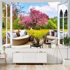 Window Landscape Tapestry For Decoration 3D Romantic Flowers Tapestry Home Painting Psychedelic Forest Tapestries Wall Hanging Premium Quality