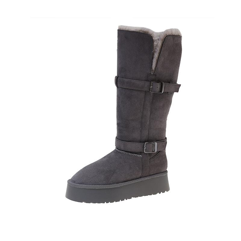Thick-soled Gray Snow Boots Women's Winter 2025 New Two-wear Long Tube Thickened Warm Versatile High Boots Cotton Shoes
