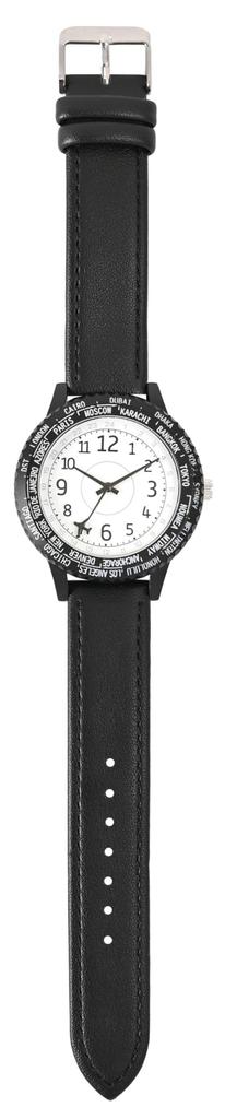 [Fieldwork] Women's Watch Analog Leather Strap World Time World Time World Clock Rotating Bezel Black Waldo YM125-5