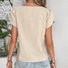 New Chic Womens Asymmetrical Neck Puff Sleeve Blouse Casual Button Detail Short Sleeve Top Elegant Loose Fit Summer Shirt for Work  Everyday Wear