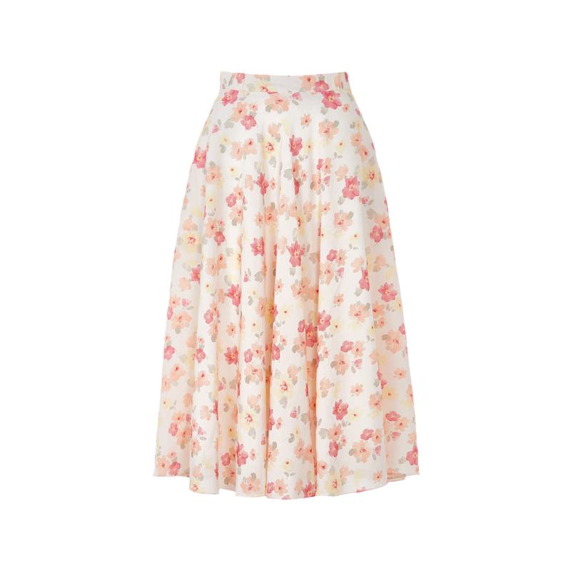 Langzi Lyocell-Linen Blend Pleated A-line Floral Skirt XL