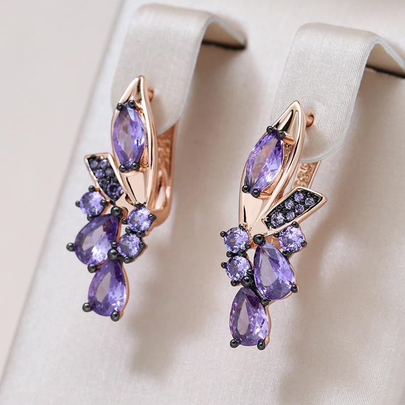 Purple Natural Zircon English Earrings Women  Rose Gold And Black Plating Wedding Jewelry Vintage Flower Earrings