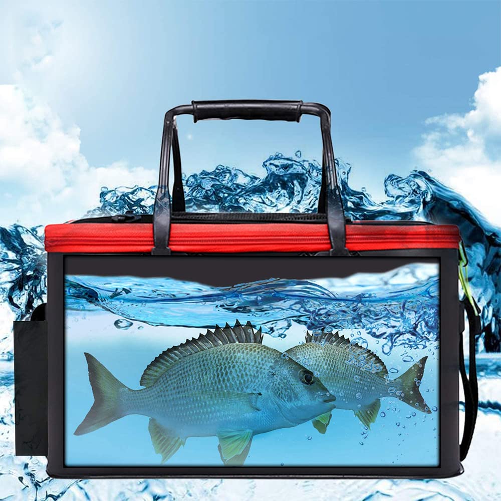 Foldable Fishing Bucket with Lid for Fishing Outdoor Storage Tackle, (Black, 40cm)