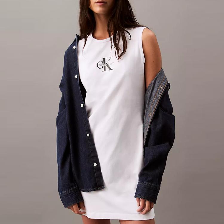 Calvin Klein Comfortable Sleeveless Dress With Round Neck And Letter Logo Women Dresses Bright-White 40281WP-110