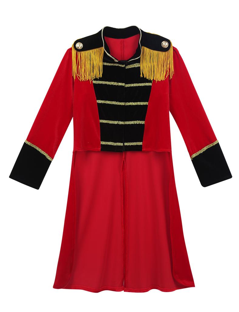 Boys Circus Costume Set Long Sleeve Stand Collar Tassel Shoulder Tailcoat Hat Magic Wand Gloves Performance
