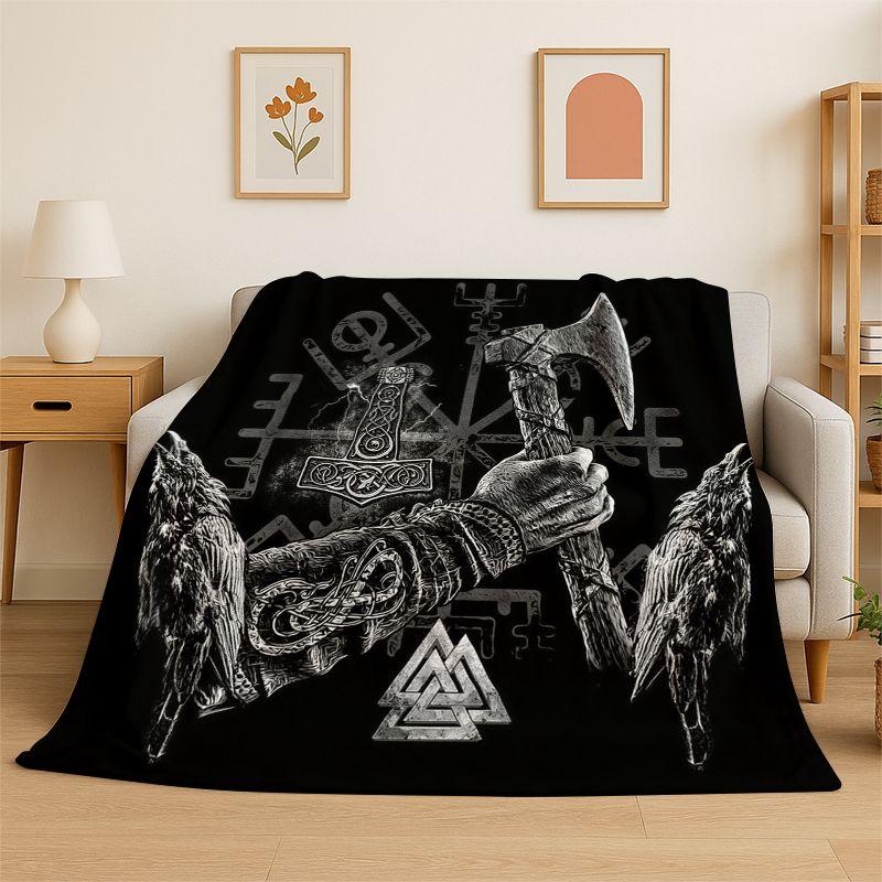 Viking Totem Nordic Rune Valhalla Vegvisir Odin Flannel Blanket Soft Throw Blanket for Bedroom Living Room Bed Travel Picnic Nap