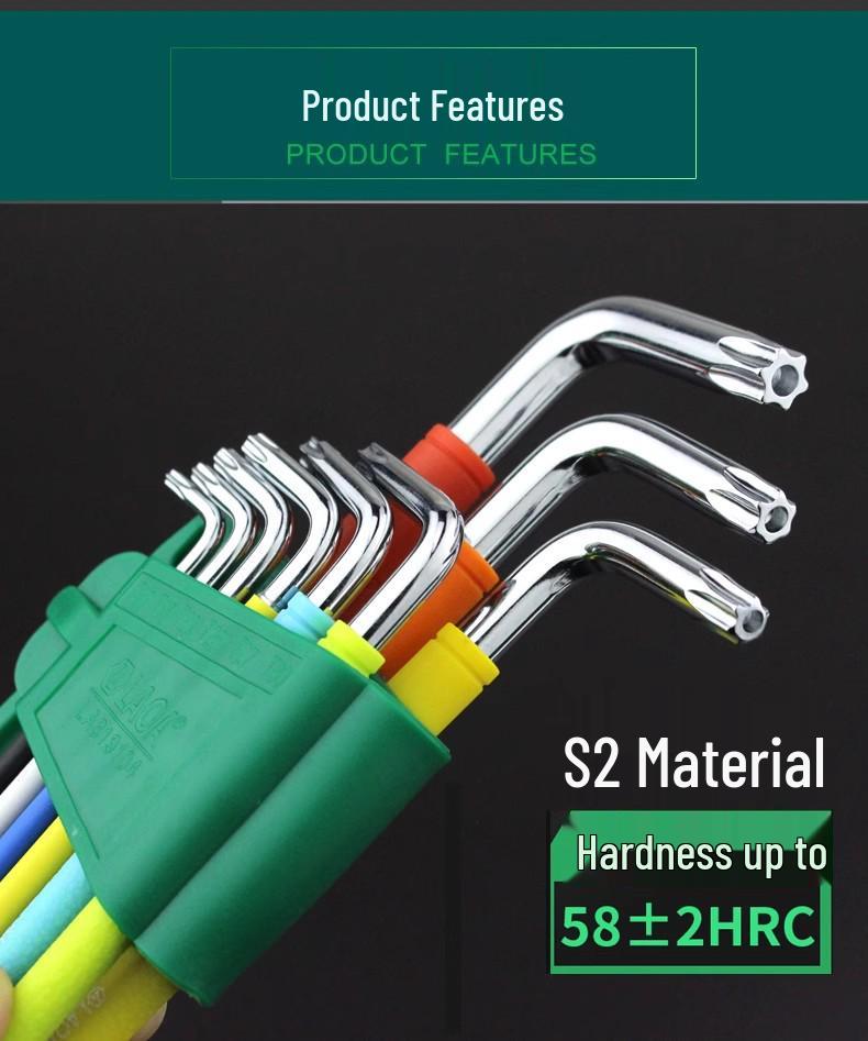 A Industrial S2 Alloy Steel 9-Piece Colored Torx Hex Key Set LA319103
