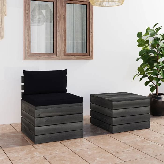 Salon de Jardin - VIDAXL - Palette 2 pcs - Bois de pin massif - Coussins confortables - Design rustique