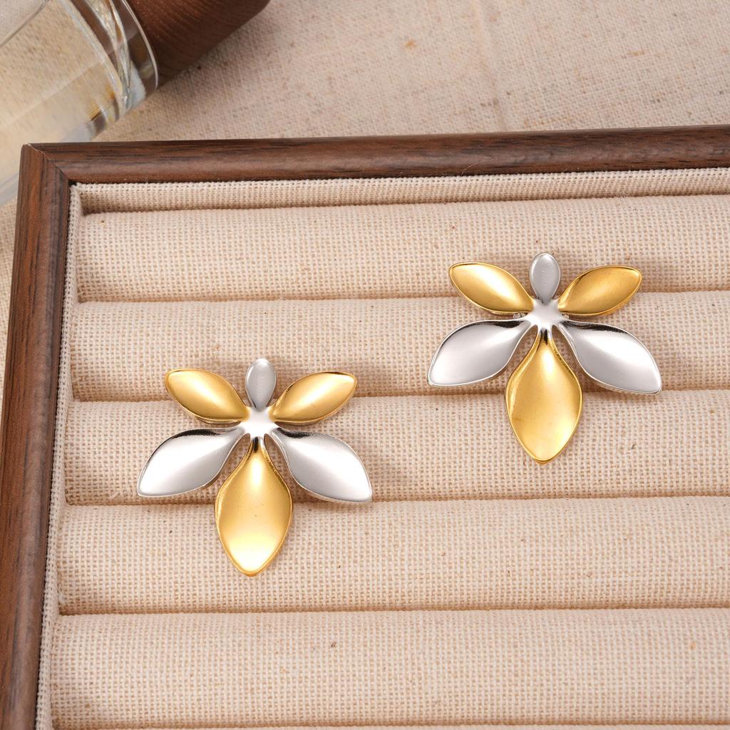 Gold and Silver Stainless Steel Ear Studs with Color Block Design