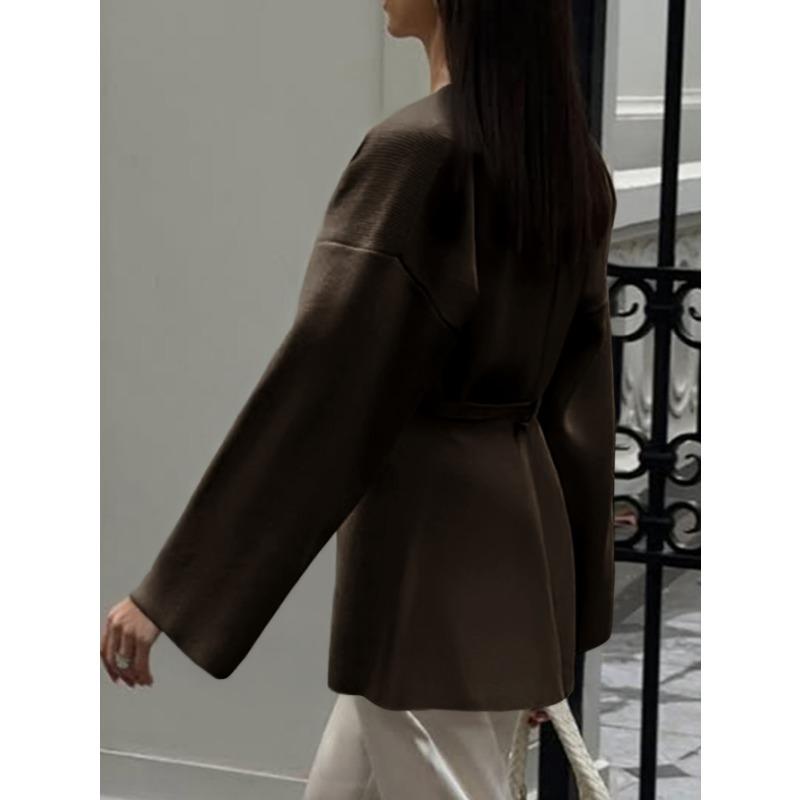 

Elegant Solid Color Long-sleeved Coat Shirt for Women 2025 Autumn and Winter S коричневий