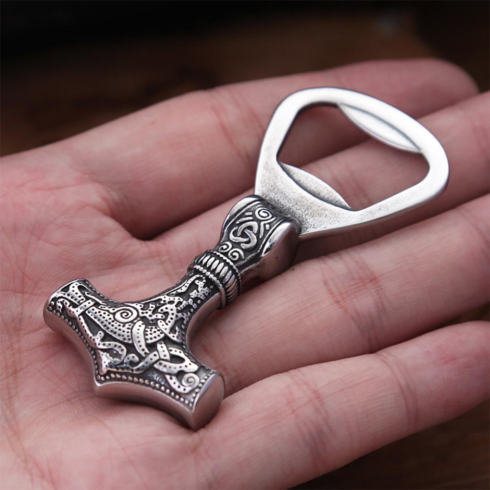 Fashion Vintage Viking Thor's Hammer Bottle Opener Punk Stainless Steel Nordic Rune Corkscrew Cool Gift Accessories