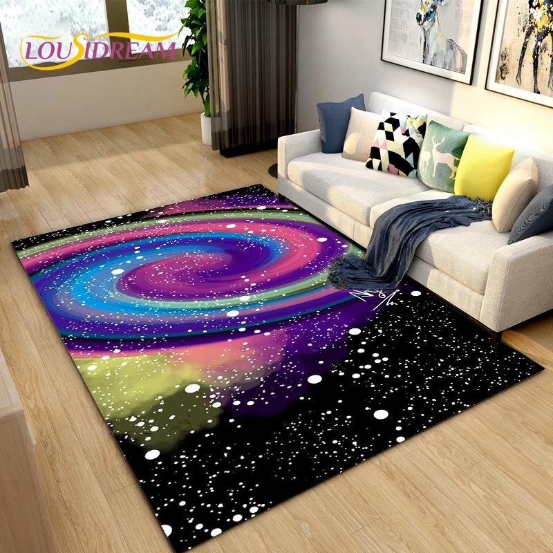 Cartoon Universe Starry Sky Planet Area Rug,Carpet Rug for Living Room Children's Bedroom,Kids Play Game Floor Mat,Anti-slip Mat