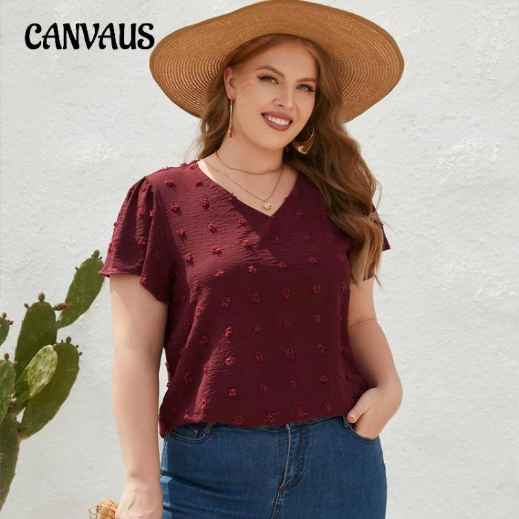 Plus Size Summer Casual V Neck Short Sleeve Tshirt Top Women