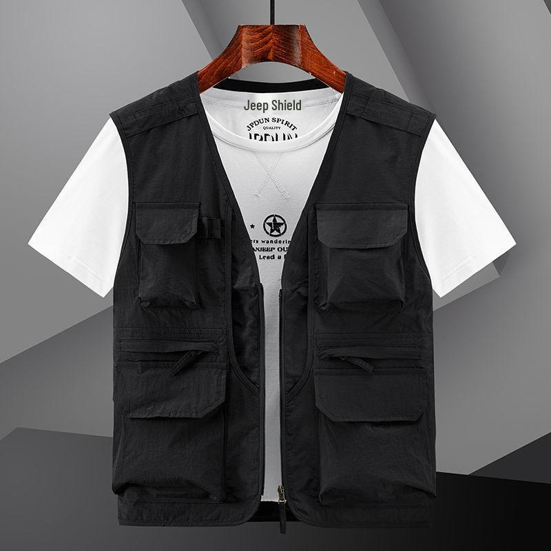 Men's Outdoor Multi-Pocket Mesh Fishing Vest with Logo Print