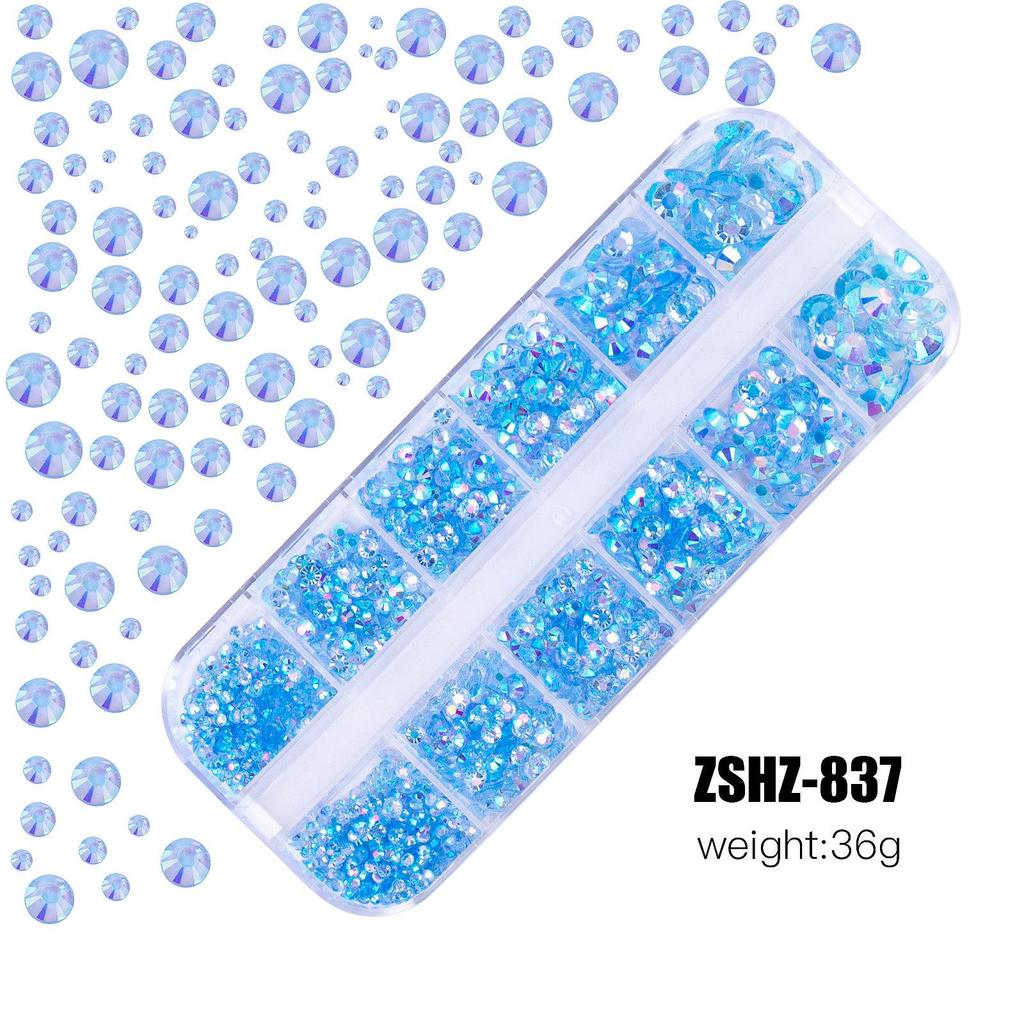 12-Fächer-Box mit gemischten Acrylharz-Strasssteinen mit flachem Boden für DIY Bären-Nagelkunst