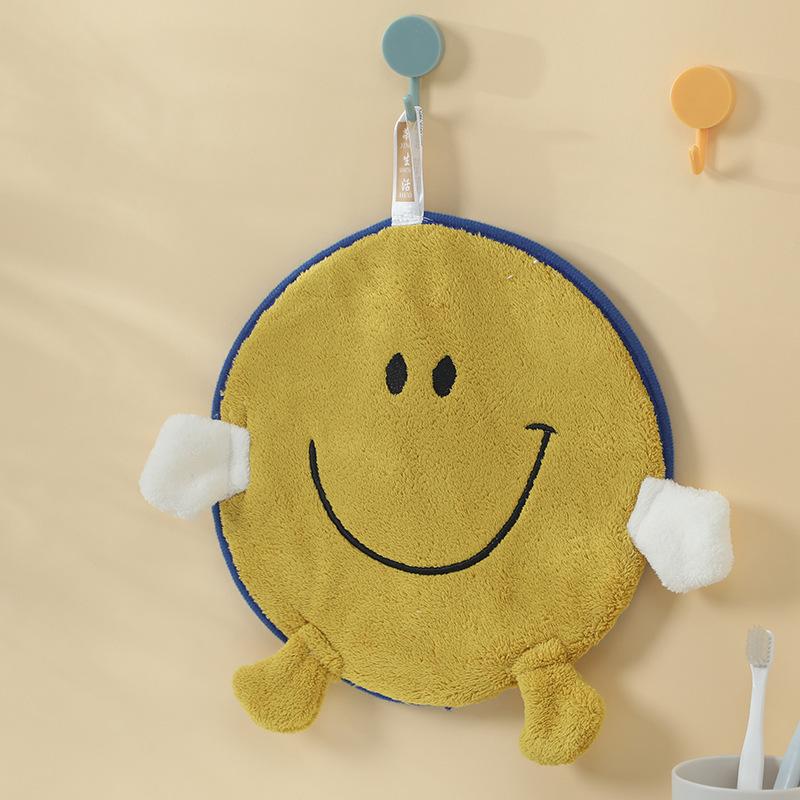 

Smiley face hand towel Children s cartoon small square towel Coral fleece is soft and absorbent and quick-drying Cute kindergarten hand towel one size fits all жёлтый