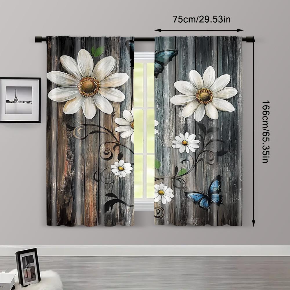 2pcs, Curtains Digital Printed 2D Print Daisies And Butterflies Machine Washable Polyester (without Rod) Art Deco Festive Use