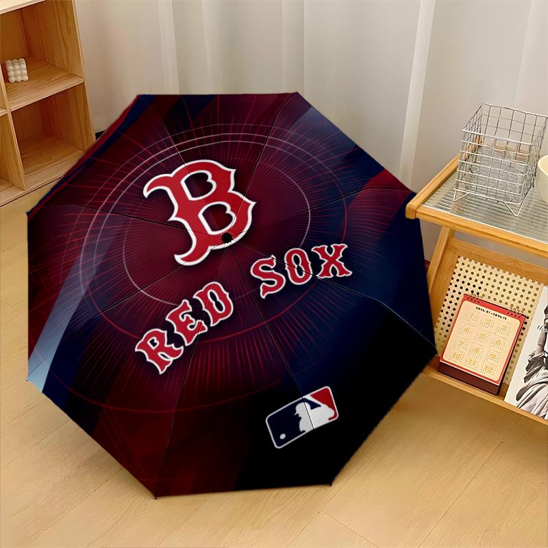 Boston Red Sox Print Auto 8?Ribs Folding Umbrella Wind Resistant Lightweight Automatic Umbrella For Daily Travel