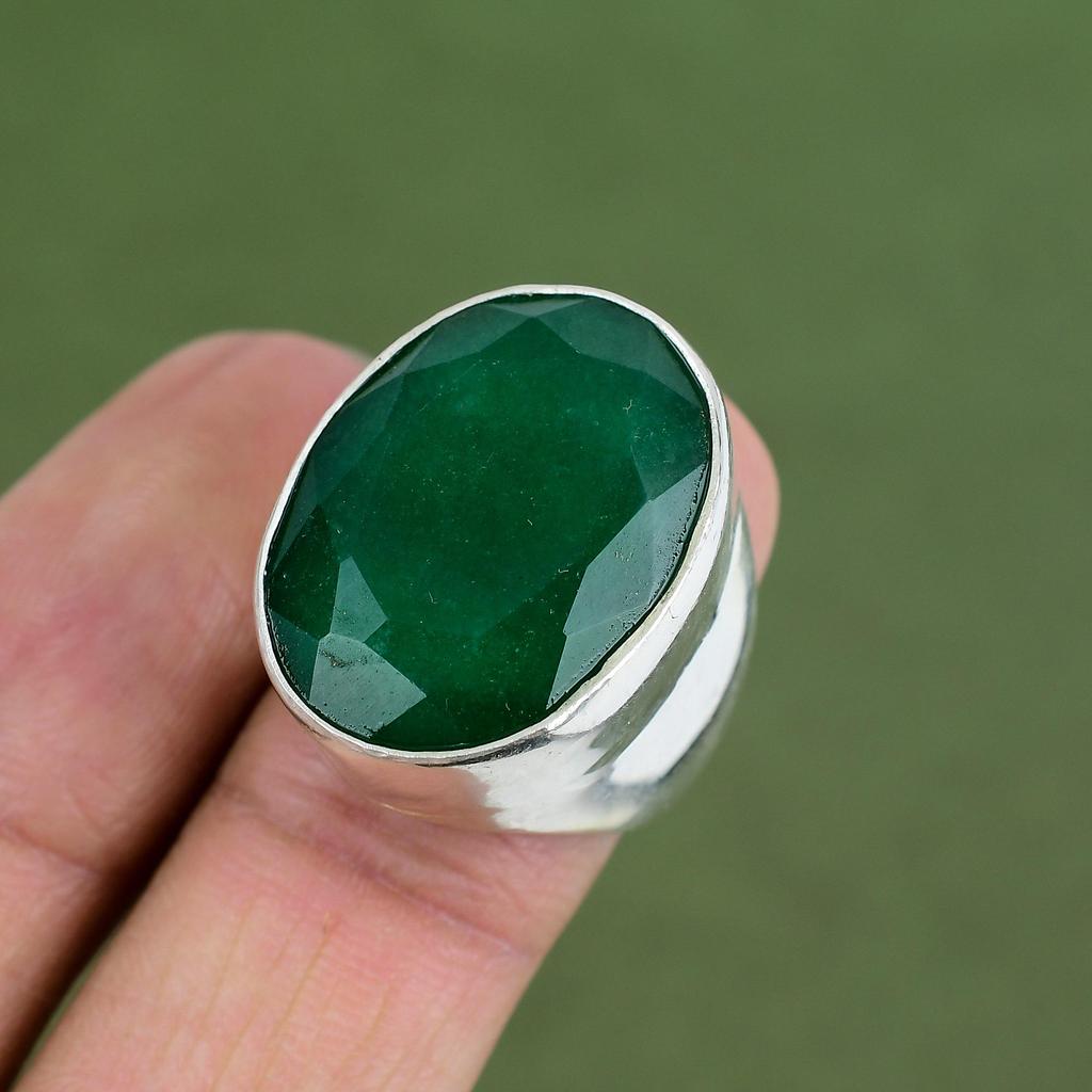 Faceted Zambian Emerald Ring 925 Sterling Silver Ring Natural Gemstone Jewelry Handmade Ring Gift For Her Unique Ring Available In Ring Size